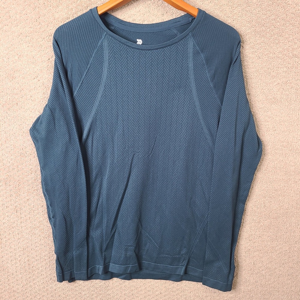 All In Motion Shirt Womens L Blue Herringbone Long Sleeve Nylon Spandex Athletic